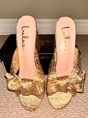 Lulu's Shiny Mettalic Gold Heels/Mules - Size 9
